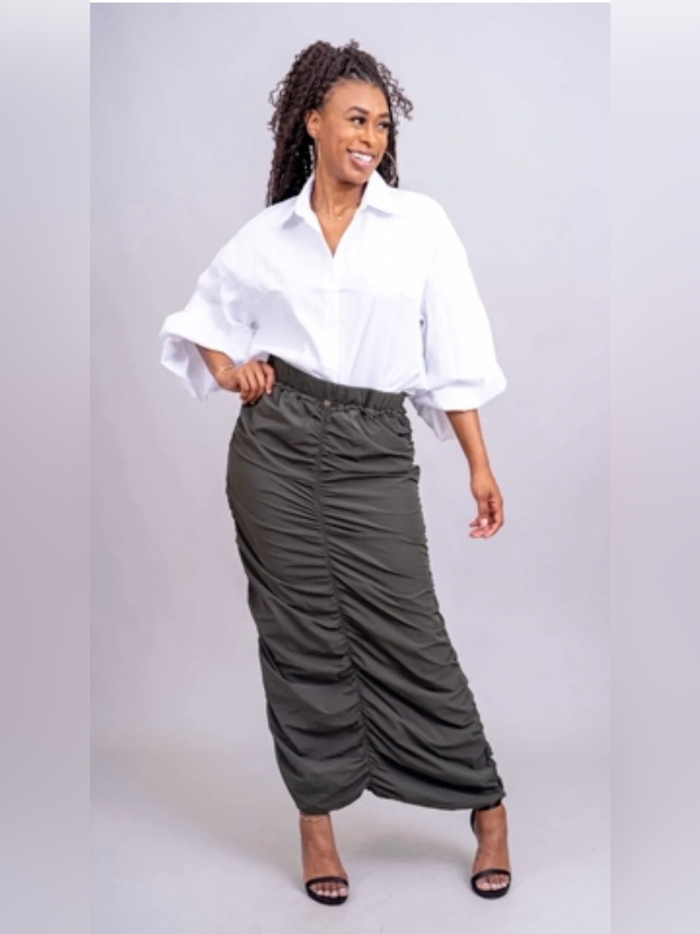 Ruched Dark Olive Max Skirt -